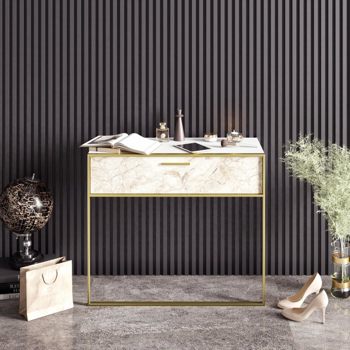 Hanah Home Polka - Aparador Blanco con Patrón de Mármol Dorado Hanah Home Polka - Aparador Blanco con Patrón de Mármol Dorado